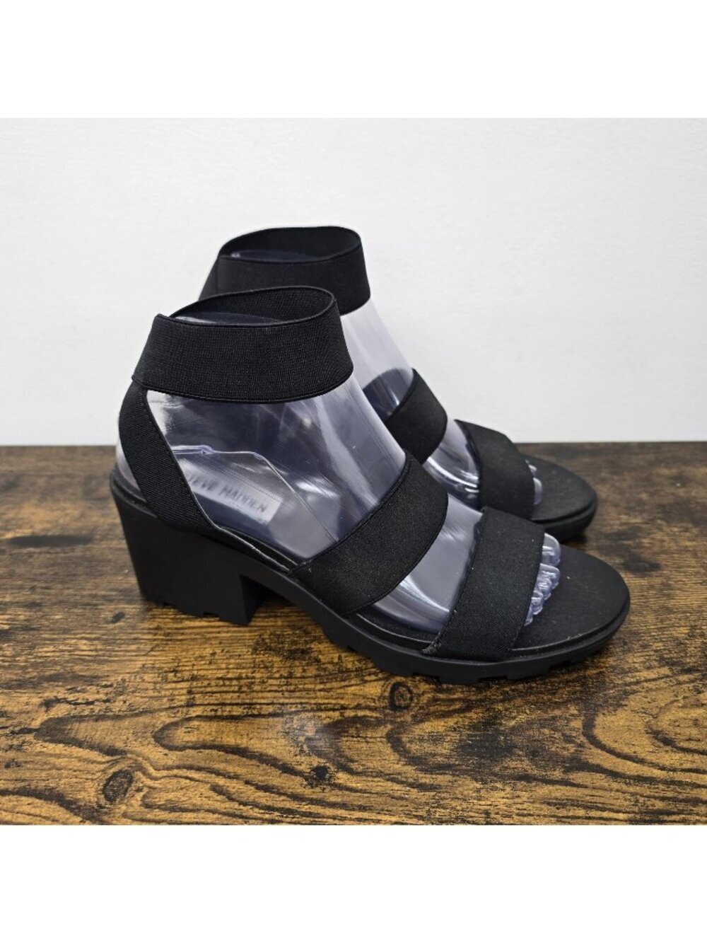 Steve Madden Haidar Sandals Womens 8 Lugsole Heeled Strappy Stretch Fabric Black
